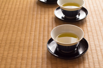 Japanese tea placed in tatami