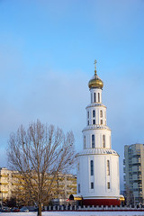 Orthodox church in winter snow-covered Brest. Landmark Belarus