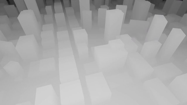 Seamless looping animation of a black and white 3D city map fly by