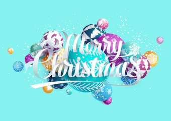 Colorful Christmas card with calligraphic inscription. 