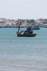 Obraz premium nautical fishing coracles on sea, tribal boats
