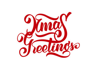 Vector illustration: Handwritten elegant modern brush lettering of Xmas Greetings isolated on white background. 