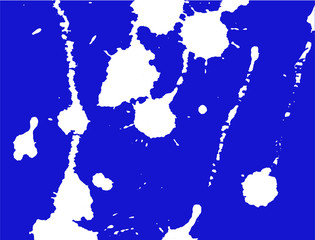 Ink splash, stains and strokes. Paint splatter. White blots on blue. Splatter Background. Vector illustration. Abstract background. Grunge template. 