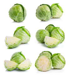 Set of green cabbage vegetables isolated on white