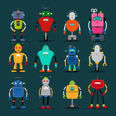 Cute robots colorful icons big set. Vector illustration