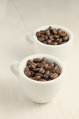 Coffee. Coffee cups and coffee beans.