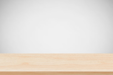 Empty wood table top on gray background, Used for display or montage your products