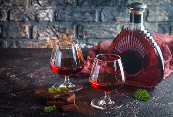 Two glasses of brandy or cognac