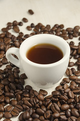 Coffee. Coffee cup and coffee beans.