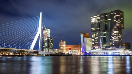 Fotobehang Rotterdam nacht in holland, brug © Gian78