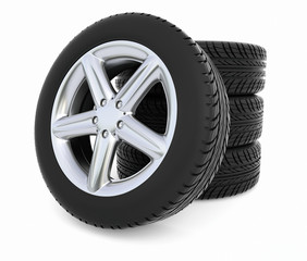 Obraz premium car tire on a white background - 3d rendering