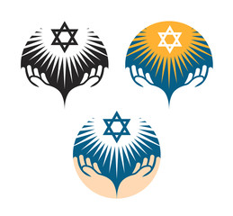 Star of David icons. Hanukkah symbol