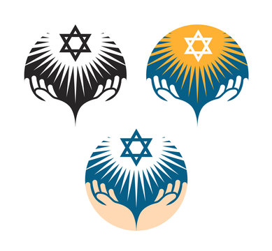 Star of David icons. Hanukkah symbol