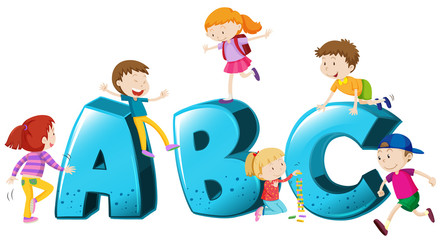 Children playing on font ABC