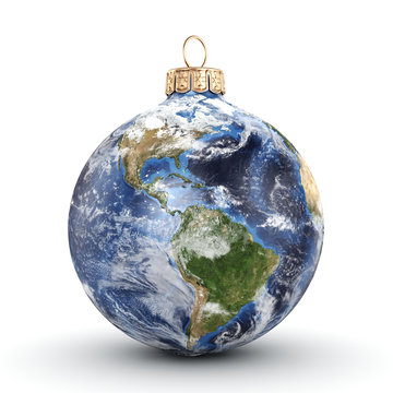 3D Rendering Christmas Ball Planet Earth