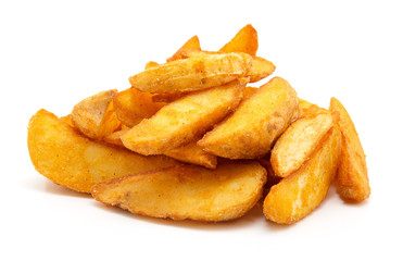 fried Potato wedges. Fast food. Isolated on white