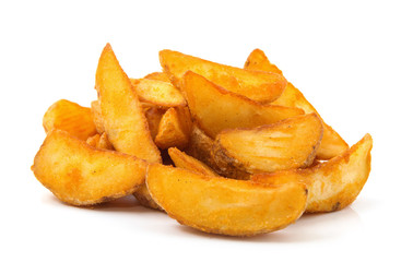 fried Potato wedges. Fast food. Isolated on white