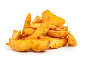 fried Potato wedges. Fast food. Isolated on white