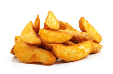 fried Potato wedges. Fast food. Isolated on white