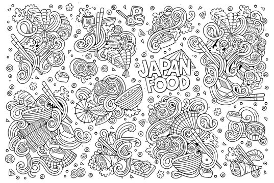 Vector doodle set of Japan food objects