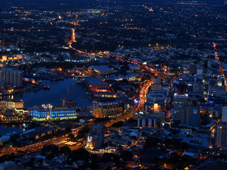 Urban skyline at night