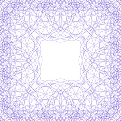 Square border frame, abstract guilloche lace contour on white (transparent) background. Invitations, diplomas, certificates, tickets, other papers design. Vector illustration