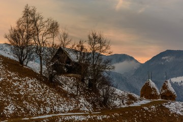 Idylic Winter Mountain Landscape after Sunset