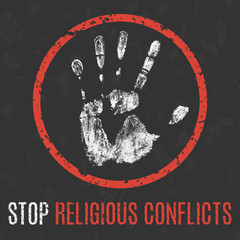Vector. Social problems of humanity. Stop religious conflict.