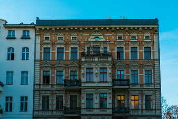Fototapeta na wymiar old brick facaded Berlin building in square angle