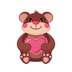Fototapeta premium Cute Teddy bear hugging a pink heart.