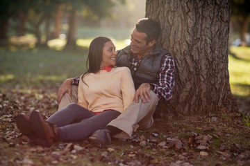 Happy couple talking at park