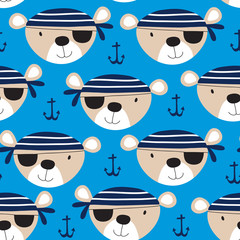 Naklejka premium seamless cute teddy bear pirate pattern vector illustration