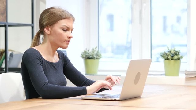 Brain storming, Pensive Girl Working on Laptop