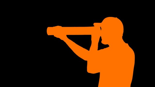 silhouette of a person looking through a vintage spyglass