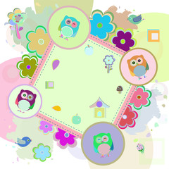 Decorative owl. Bird with floral ornament decoration