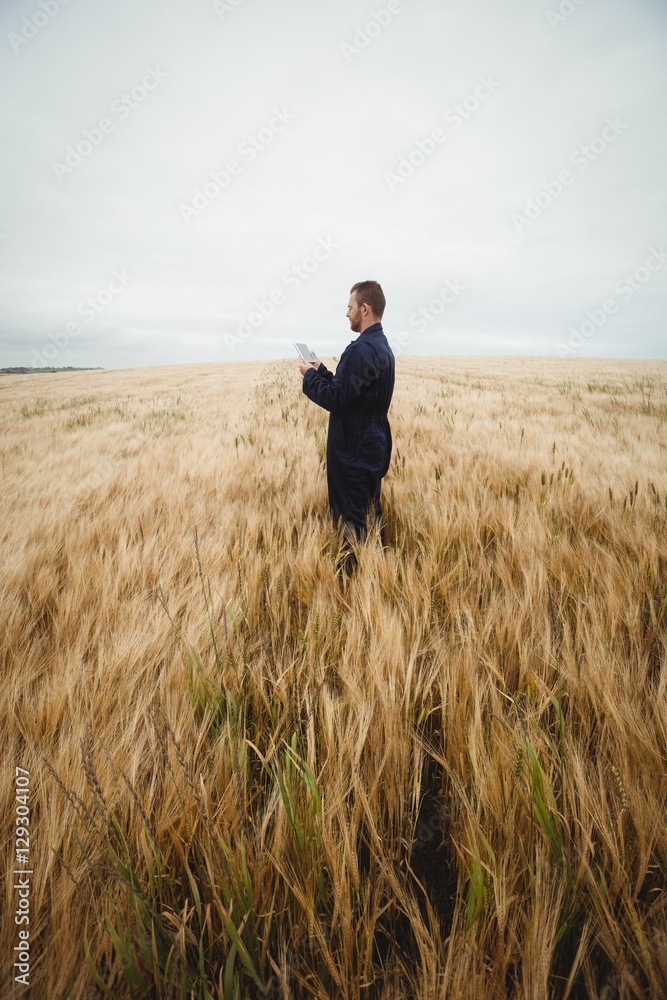 Poster farmer using digital tablet in the field