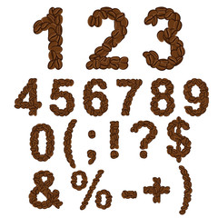 Numbers and symbols of coffee. Isolated vector objects on white.
