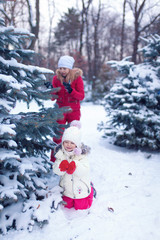 Active leisure with children in winter on cold days.