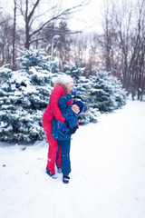 Fototapeta premium Active leisure with children in winter on cold days.