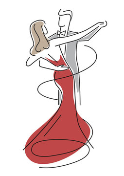 Dancing Young Couple.
Colorful stylized illustration of Young couple dancing ballroom dance. Vector available.
