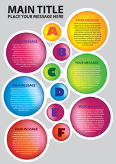 Six colors circles layout with alphabets