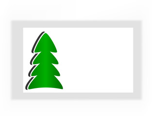 simple white Christmas card with green tree, vector illustration.