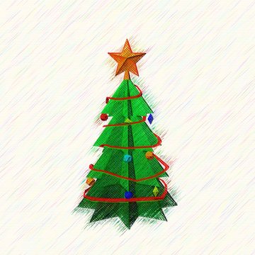 Christmas spruce tree.Drawing style.Digital colorful illustratio