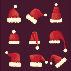 vector cartoon red santa claus hat collection