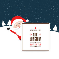 santa wave behind christmas greeting sign winter night landscape