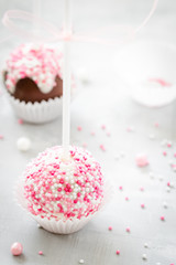 white and pink cake pops