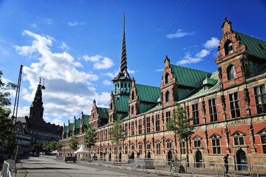 Slotsholmen, view on a famous Old Stock Exchange -B&oslash;rsen. The t