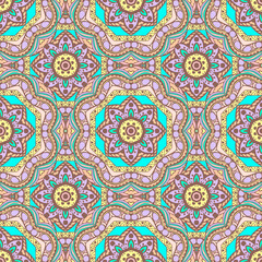 Seamless pattern with mandalas in beautiful colors. Vector background