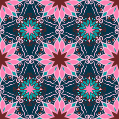 Seamless pattern with mandalas in beautiful colors. Vector background