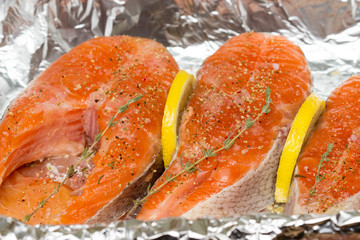 Salmon. Fresh Raw Salmon Red Fish Steak